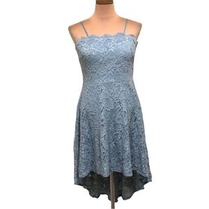City Studio Cocktail Dress Size Small Light Blue Floral Glitter Lace Hi Low Hem